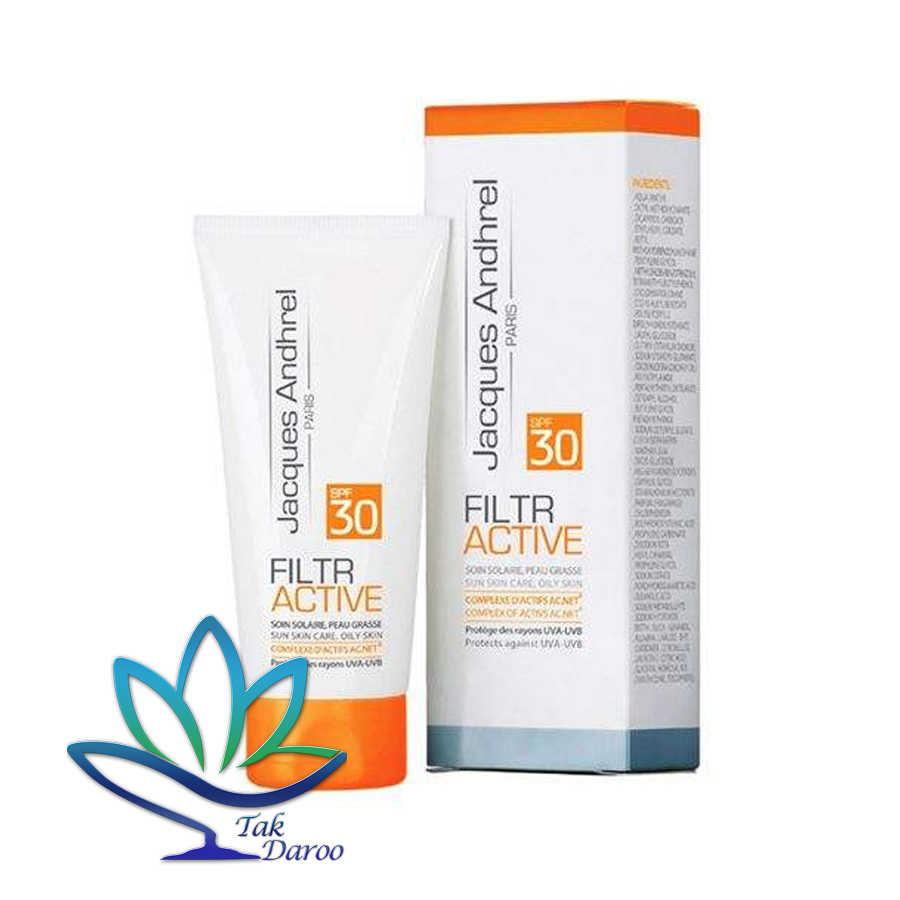 کرم ضد آفتاب SPF50 فیلتر اکتیو ژاک آندرل پاریس مناسب پوست چرب 50 میلی لیتر